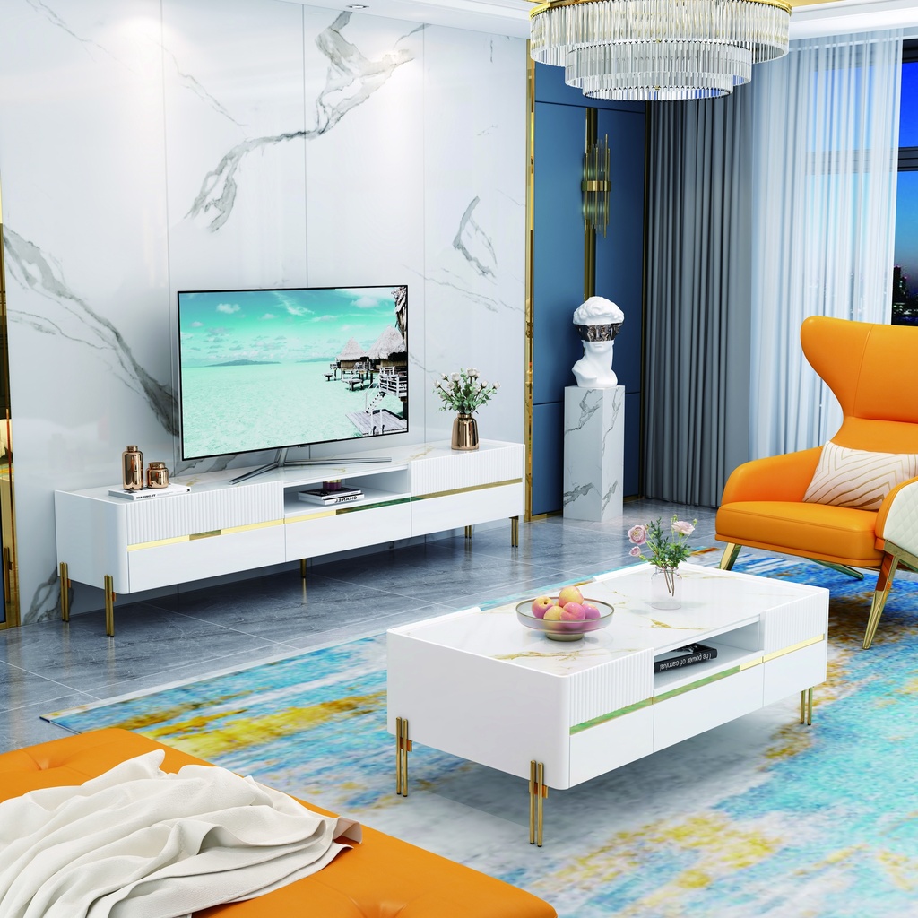 TABLE TV  92373 2000X400X410  BLANC DORE 