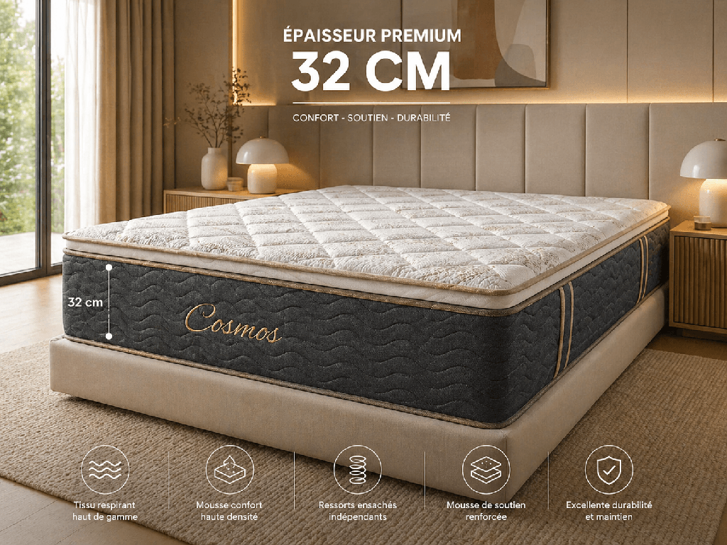 MATELAS AVEC SURMATELAS INTEGRE 180X200X32 NUAGE 