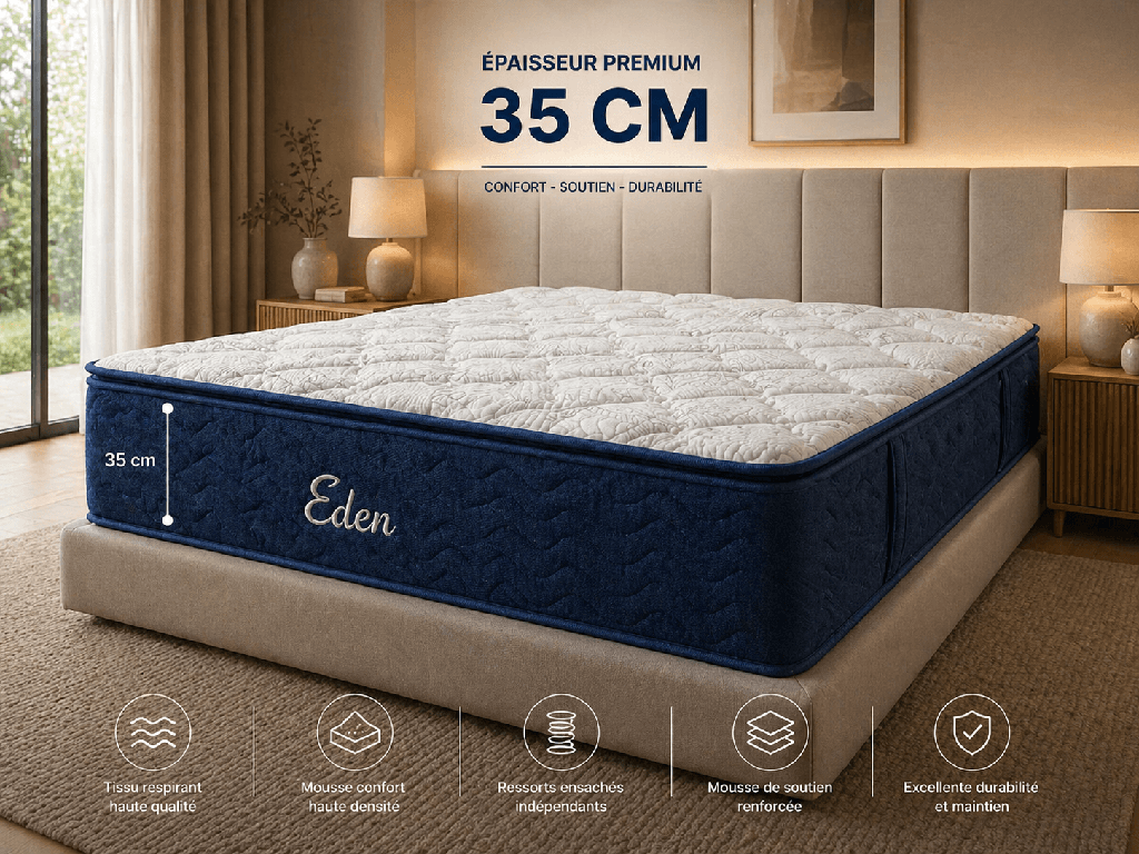 MATELAS AVEC SURMATELAS INTEGRE 160X200X35 EDEN