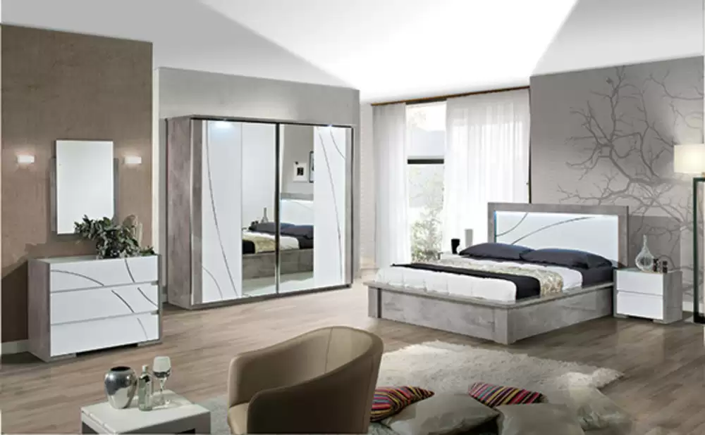 LIT MILANO160X200 +2 CHEVETS AVEC SOMMIER