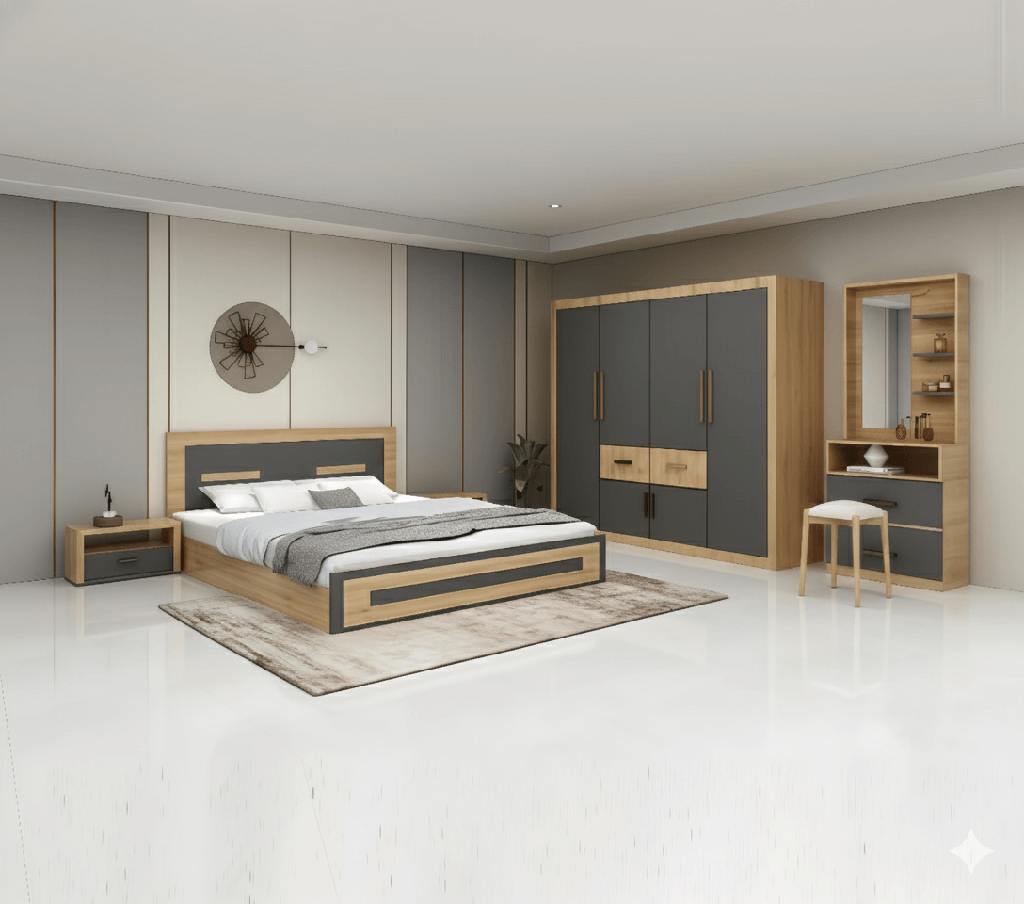PACK CHAMBRE UL25BE0037 — Lit 160 × 200, armoire, coiffeuse et 2 chevets