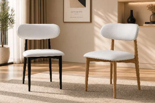 CHAISE DESIGN SCANDINAVE 460X450X750 HX9011 PIED FER BEIGE EFFET BOIS