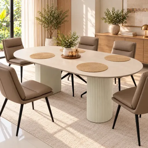 TABLE A MANGER OVALE EN PIERRE FRITTEE 1600X900X750 CT251