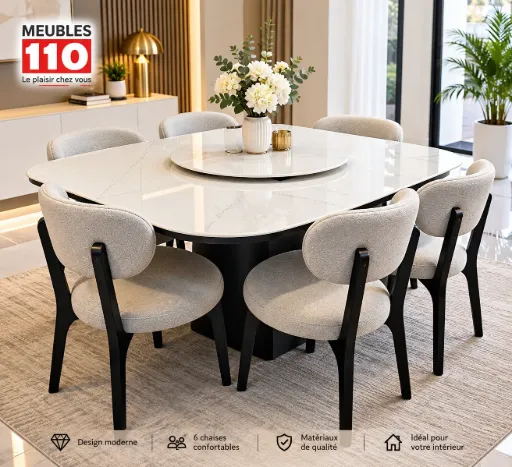 TABLE A MANGER  EXTENSIBLE EFFET MARBRE 1200X1200-1550X750 CT164