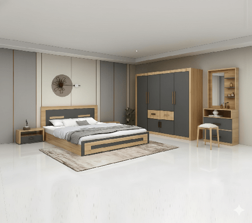 PACK CHAMBRE UL25BE0037 — Lit 160 × 200, armoire, coiffeuse et 2 chevets