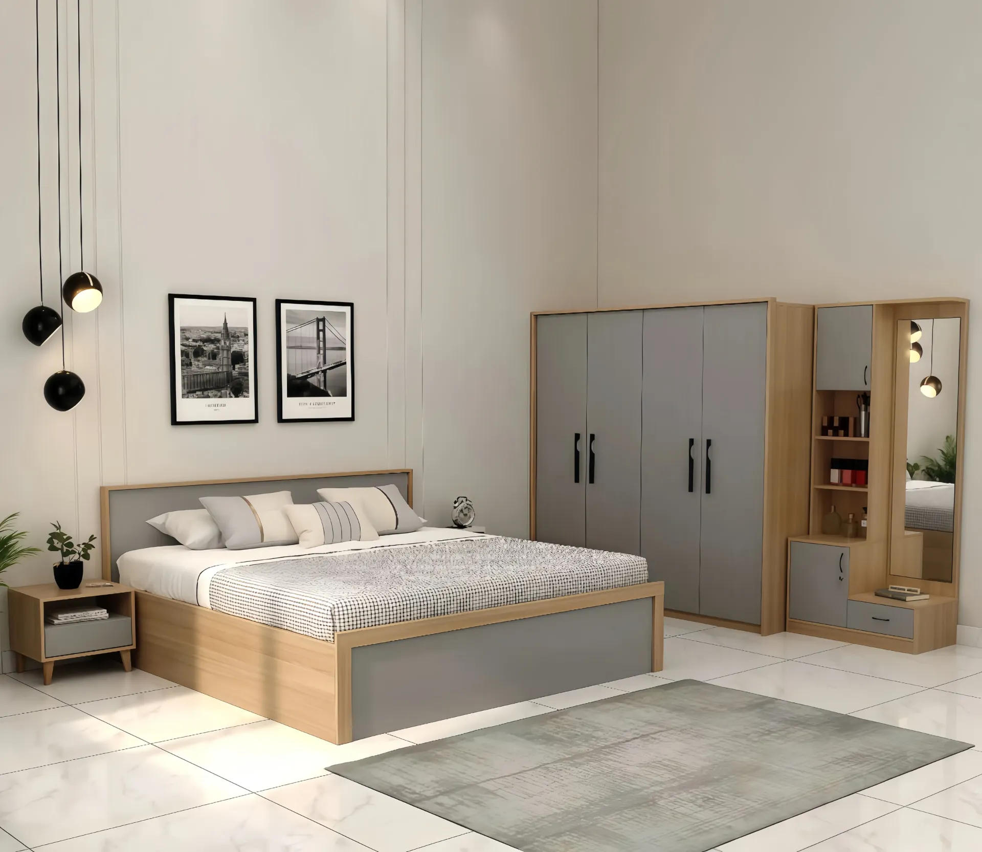 PACK CHAMBRE UL25BE0005— Lit 160 × 200, armoire, coiffeuse et 2 chevets