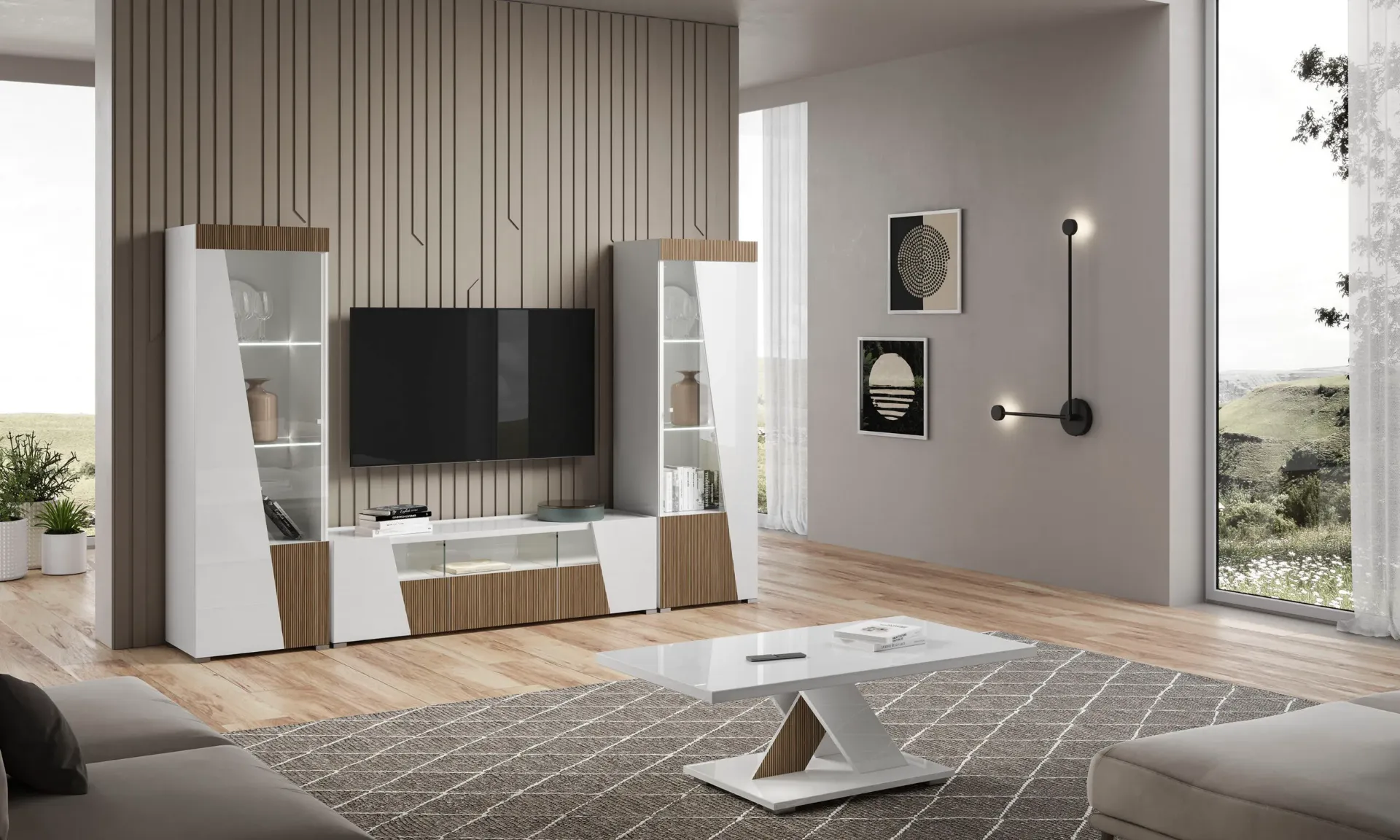 PACK LIVING ETNA— Vitrine1p droite, vitrine 1p gauche,  et table tv